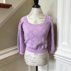 Lucy Paris Pullover Sweater Womens Small Purple Scoop Neck 3/4 Sleeve Knit